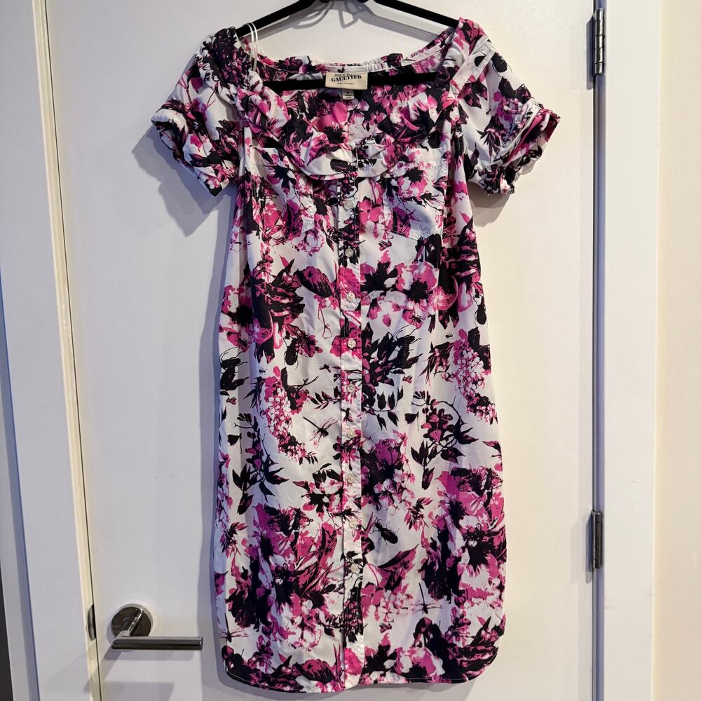 Jean Paul Gaultter Dress Purple Scoop Neck Button Front Short Sleeve  Sz M